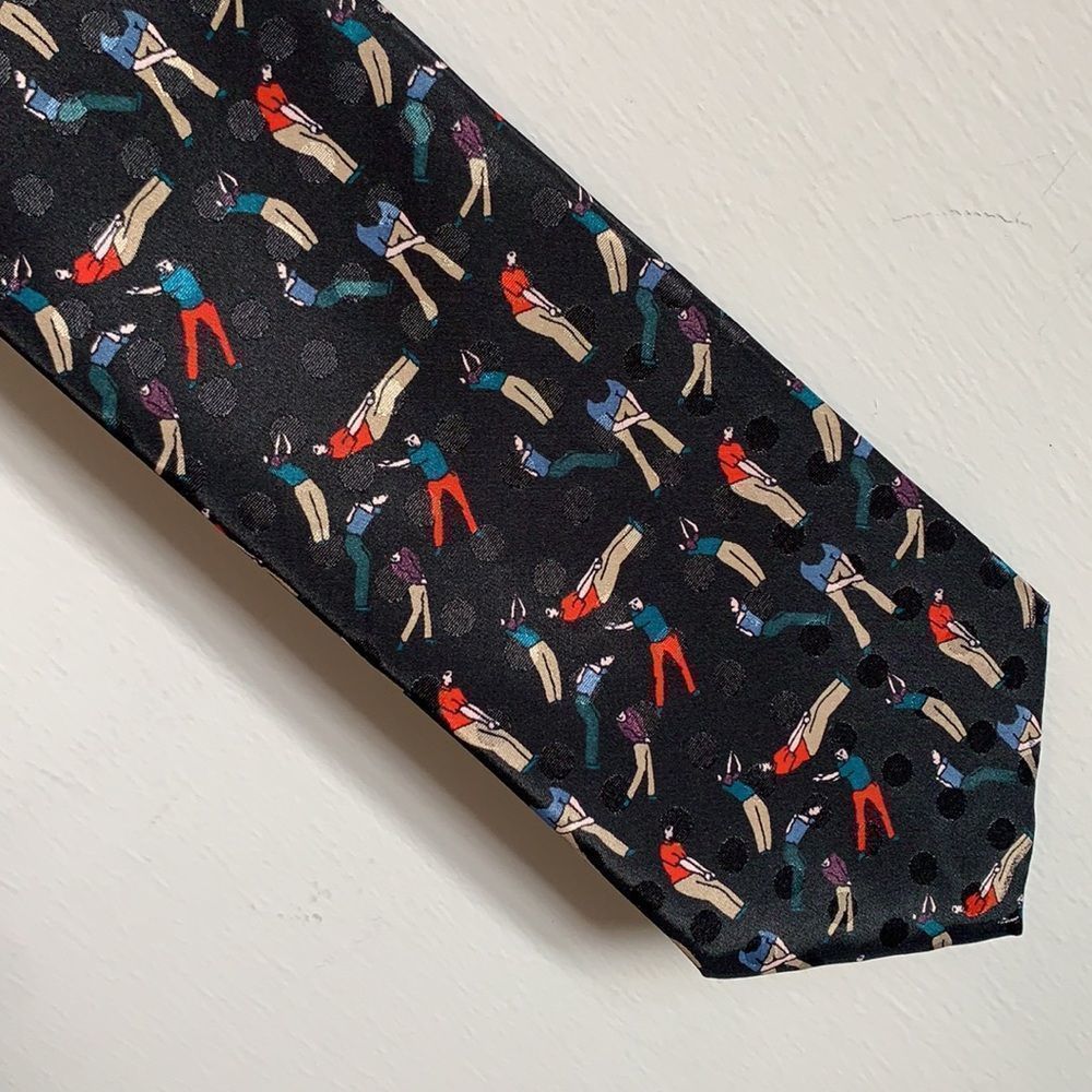 Mens Neck Tie Golf Theme Black Red Blue Vintage Wembley